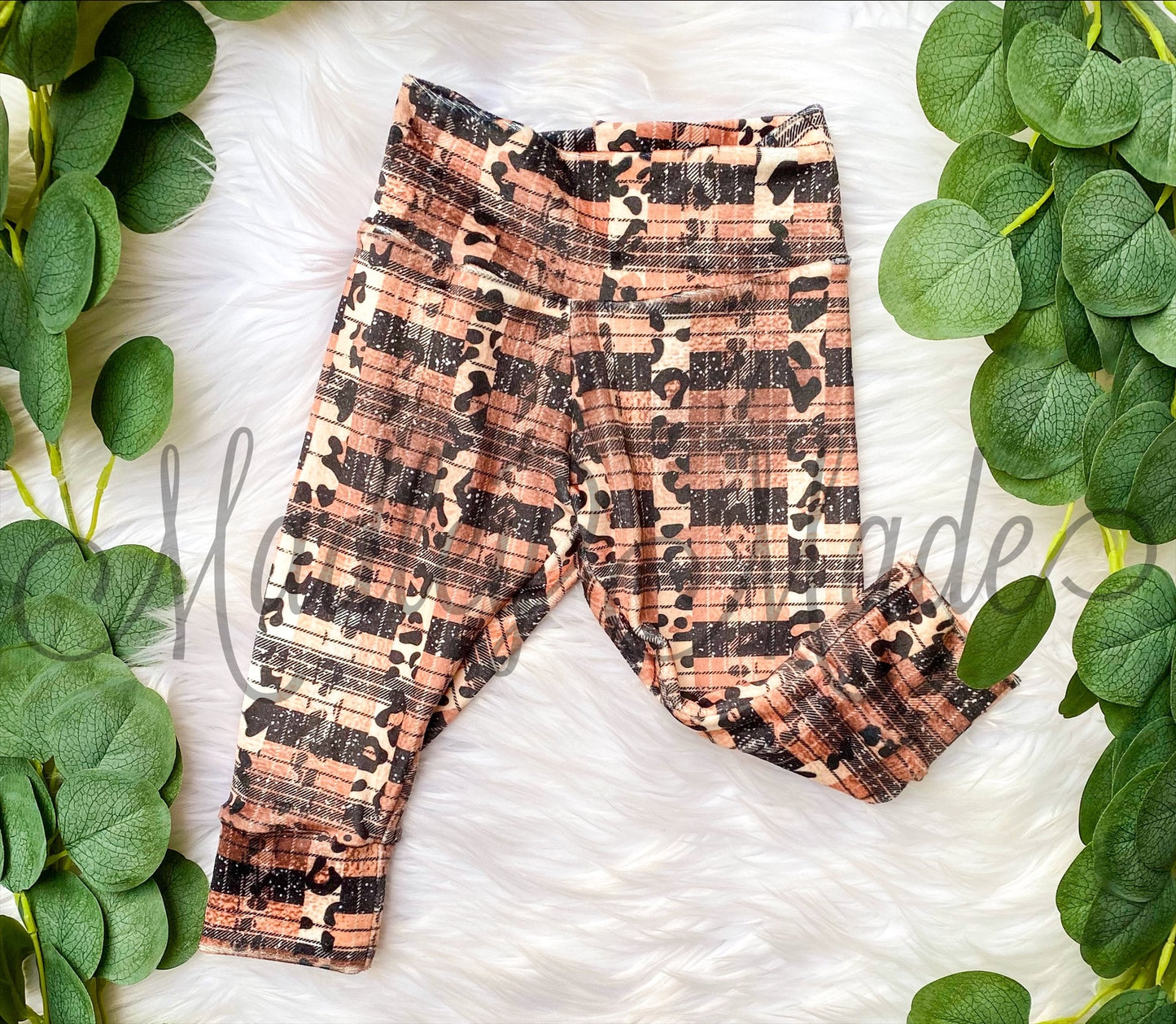 6M Velvety Faux Glitter Leopard Plaid Leggings